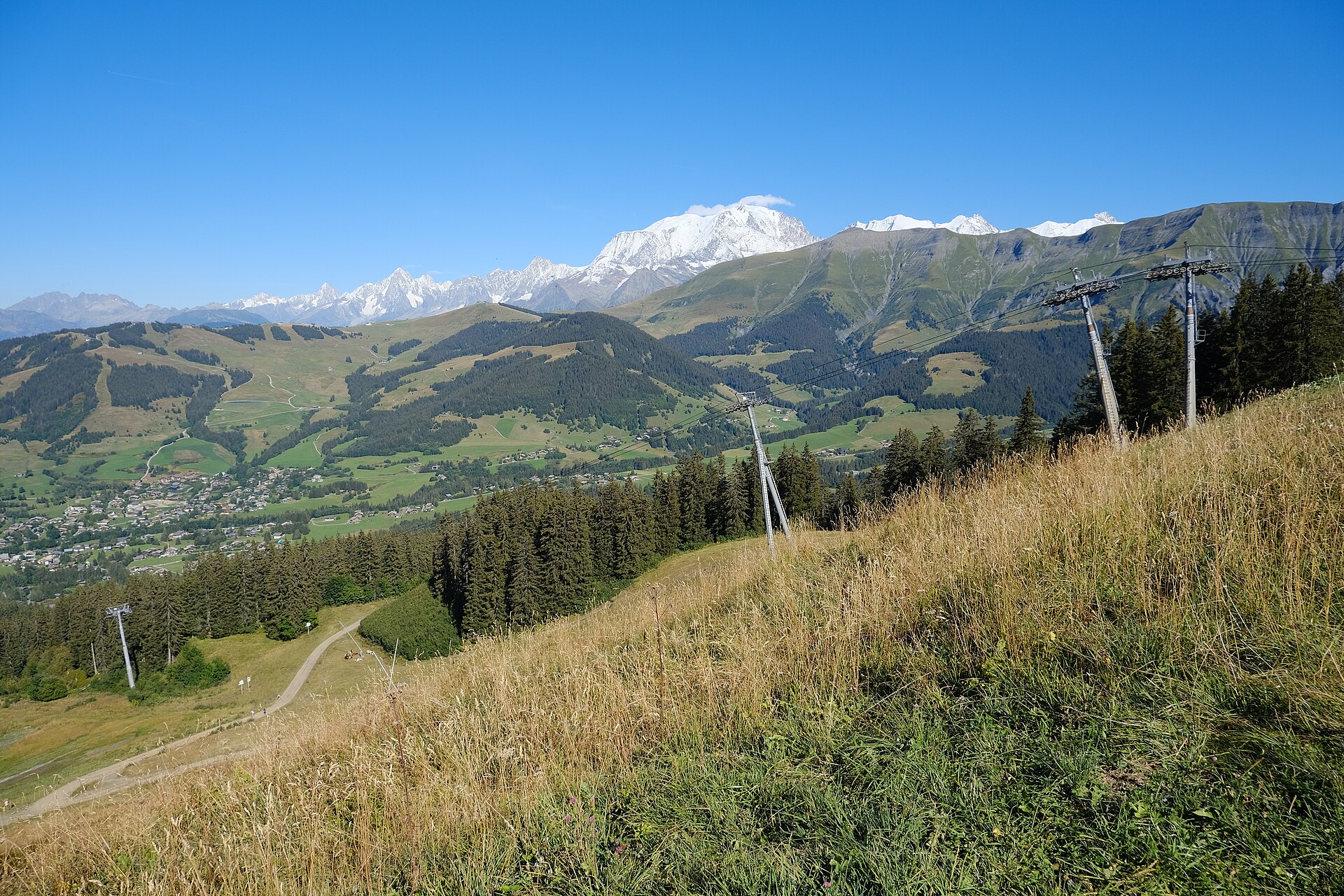 Megève narty – panorama stoków z widokiem na Mont Blanc zimą